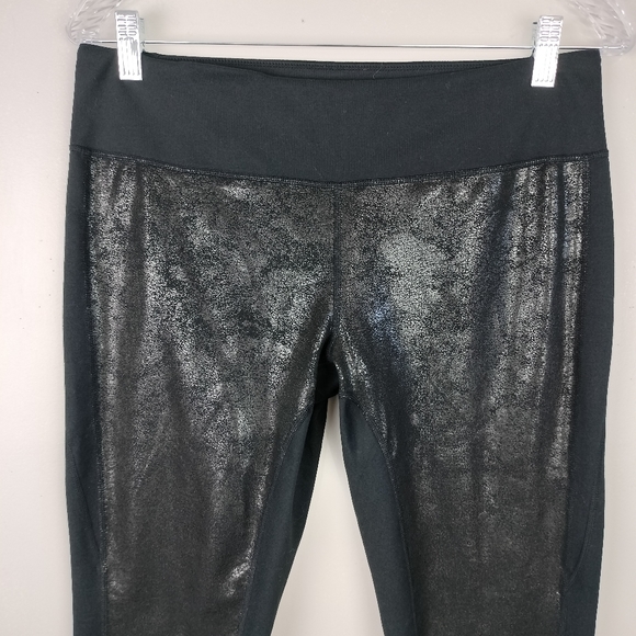 NWOT ZELLA Shimmer Crackle Front Mid Rise Full Length Leggings in Black Sz. L - Picture 3 of 8
